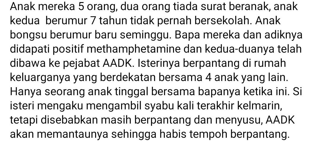 Laki Bini Dalam Pantang Positif Syabu, Anak Hidup Terabai Dalam ‘Rumah Sampah’