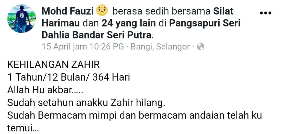 “Pulangkan Anak Aku..” – Sudah Setahun Tanpa Khabar, Bapa Mimpi Zahir Tersenyum