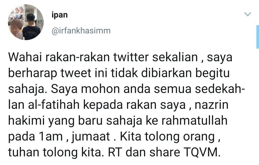 Kawan Derita Kanser Kini Bertemu Ilahi, Pemuda Kenang Pemergian Di Bulan Mulia