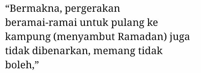 “Memang Tak Boleh…” – Puasa Mula Minggu Depan, Rakyat Dilarang Balik Kampung