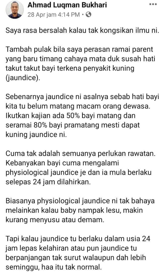 Jangan Biarkan Melarat, Mak-Mak Kena Ambil Tahu Tanda Demam Kuning Bayi