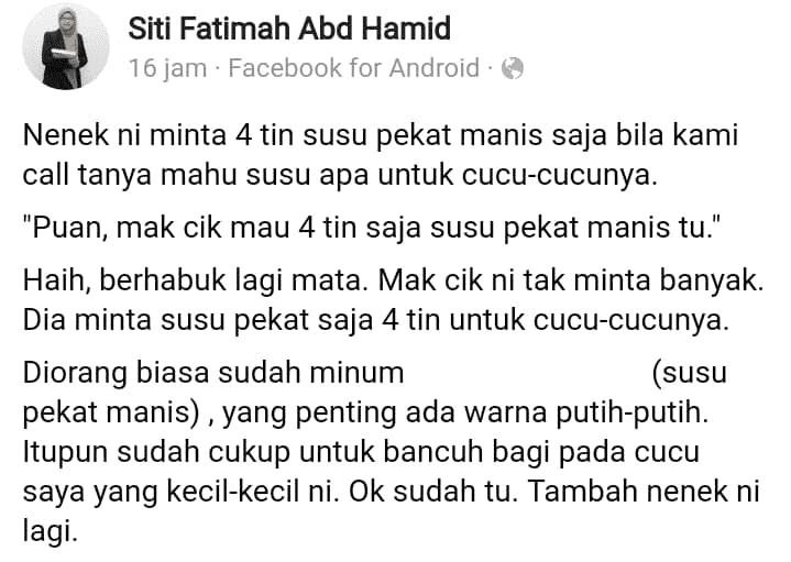 Hidup Serba Daif, Nenek Hanya Minta Susu Pekat Manis Nak Bagi Cucu Minum Sahaja