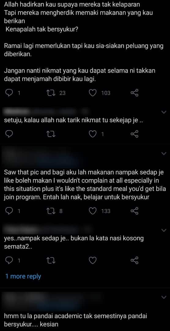“Sedih Gila…”-Budak U Merungut Standard Makanan PKP, Si Pemberi Akui Menyirap