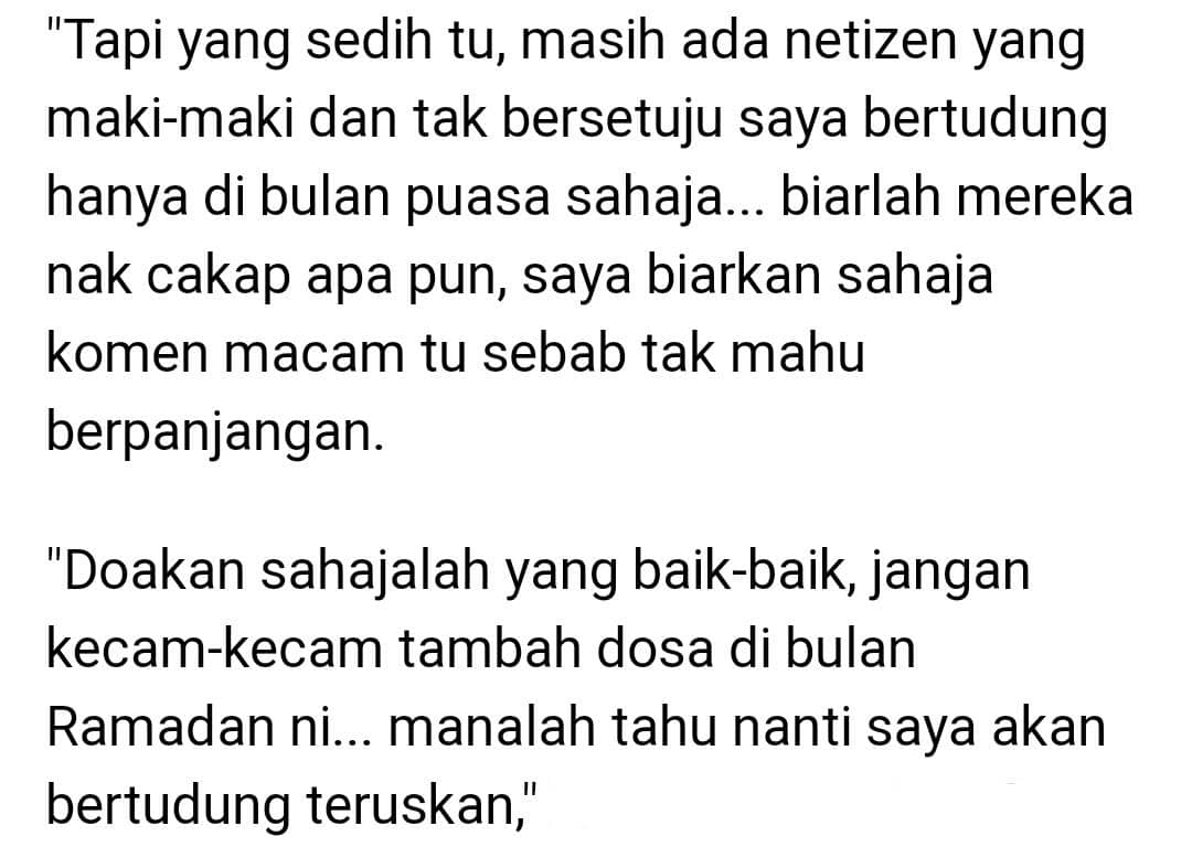 Terdetik Pakai Tudung Di Bulan Ramadan, Zizi Kirana Sedih Ada Netizen Kecam..