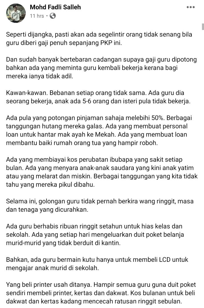Sekolah Tutup Sebab COVID-19, Netizen Dengki Tergamak Desak Gaji Cikgu Dipotong
