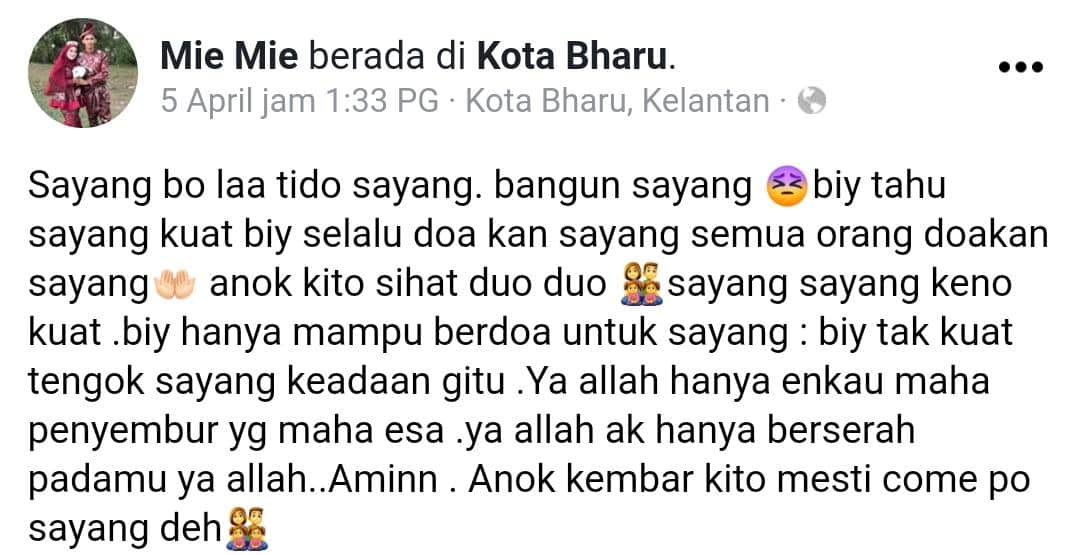 “Bangunlah Sayang Anak Kita Tunggu” -Ibu Bayi Kembar ‘Pergi’ Lepas 14 Hari Koma