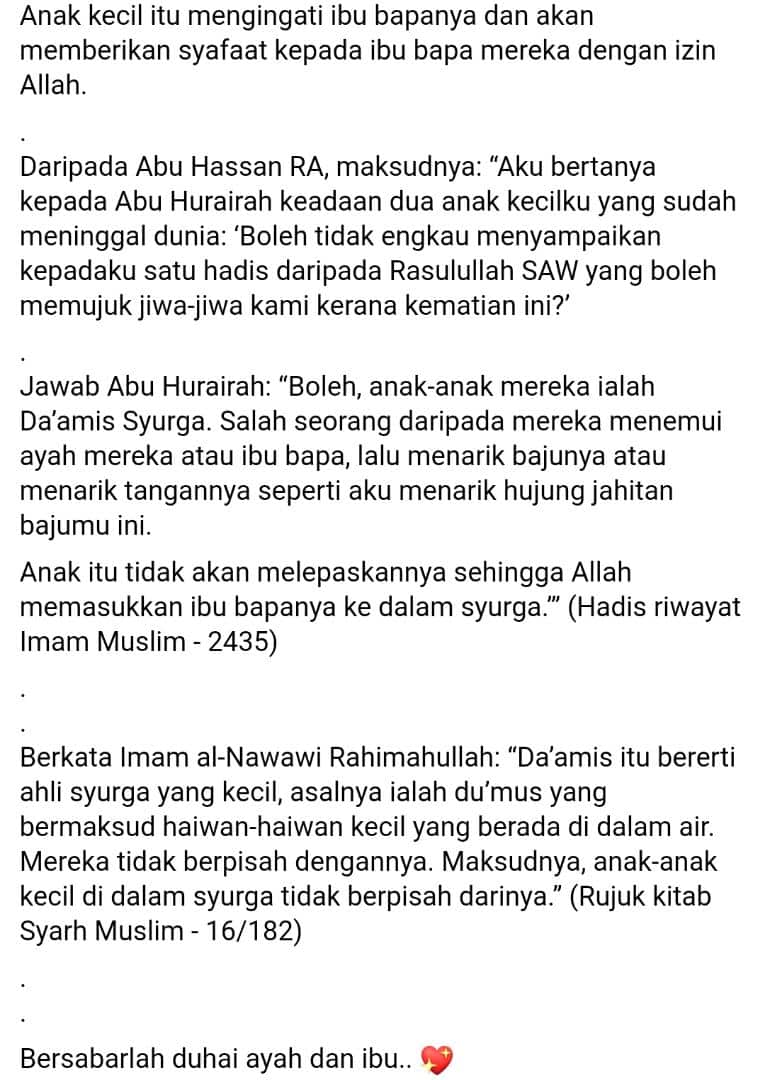 Luluh Hati Penantian 9 Bulan,  Zuriat Sulung Hanya Dipinjamkan Cuma 3 Hari..