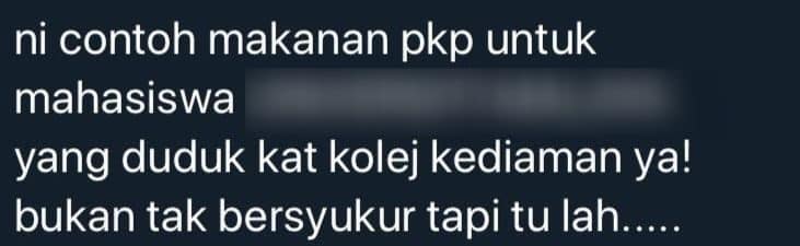 “Sedih Gila…”-Budak U Merungut Standard Makanan PKP, Si Pemberi Akui Menyirap