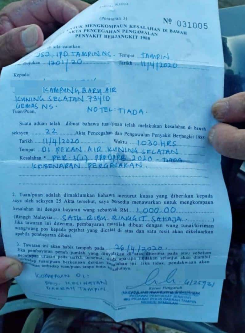 Ingkar PKP, Warga Emas Didenda RM1000 Lepas Tunggu Sumbangan Di Luar Rumah