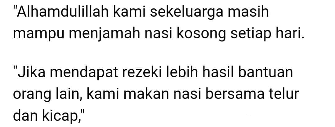 Suami Hilang Kerja, 5 Beranak Hanya Mampu Menjamah Nasi Kosong Setiap Hari..