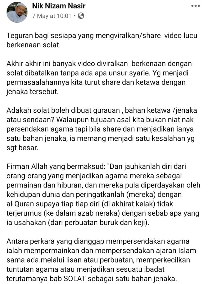 Konon Lawak Viralkan Video Batal Solat, Rupanya Boleh Mempersendakan Agama..