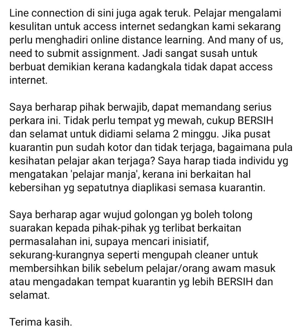 [FOTO] Tandas Berlumut Lendir, Pelajar Kecewa Kenang Situasi Pusat Kuarantin..