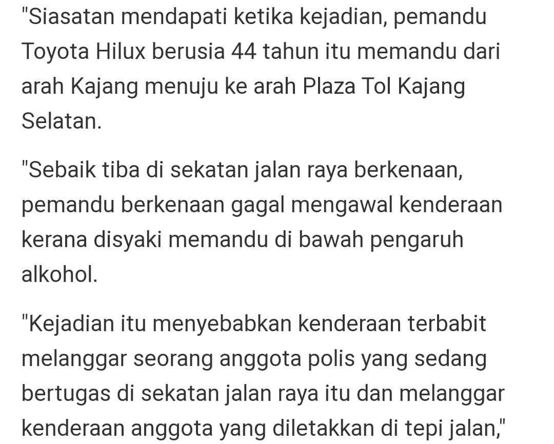 Anggota Polis ‘Ajal’ Ketika Kawal Roadblock PKP, Pemandu Didakwa Hilang Kawalan