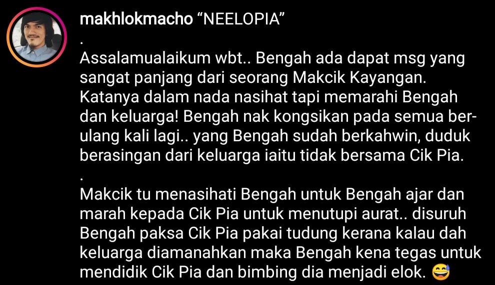 ‘Cik Pia’ Disuruh Menutup Aurat, Bengah Terkilan Ditegur Tak Tahu Nak Mendidik