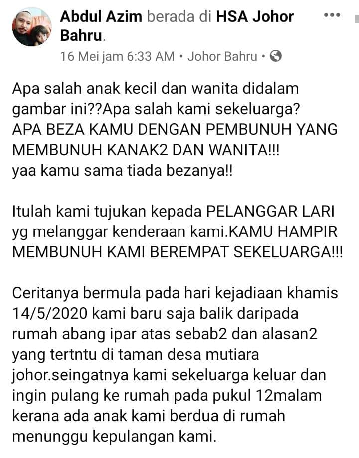 Anak 3 Tahun Terpelanting Keluar, Bapa Luah Syukur 4 Sekeluarga Masih Selamat