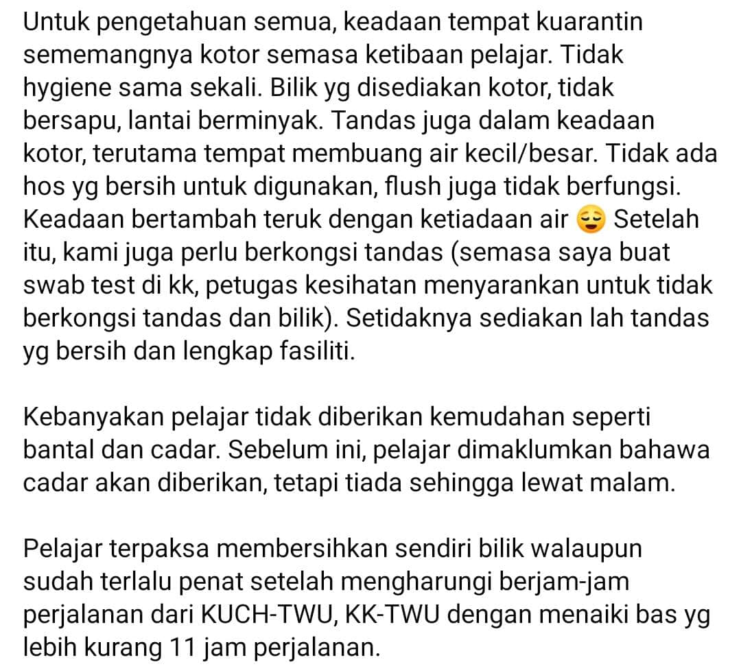 [FOTO] Tandas Berlumut Lendir, Pelajar Kecewa Kenang Situasi Pusat Kuarantin..