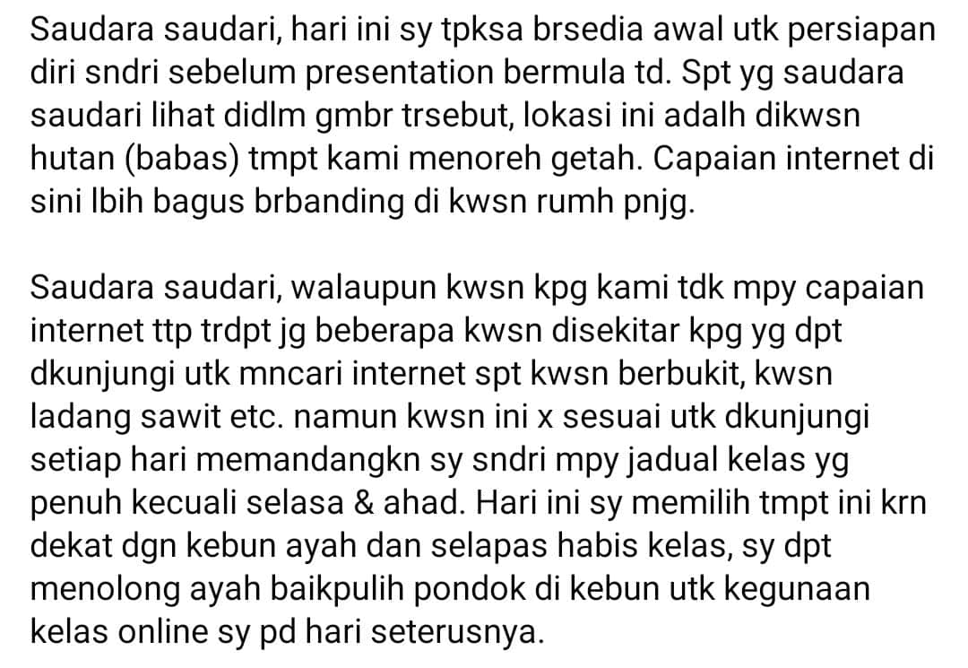 Pergi Pekan Telan Kos Banyak, Giliran Penuntut UPSI Pula Berkelambu Dalam Hutan