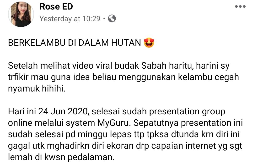 Pergi Pekan Telan Kos Banyak, Giliran Penuntut UPSI Pula Berkelambu Dalam Hutan
