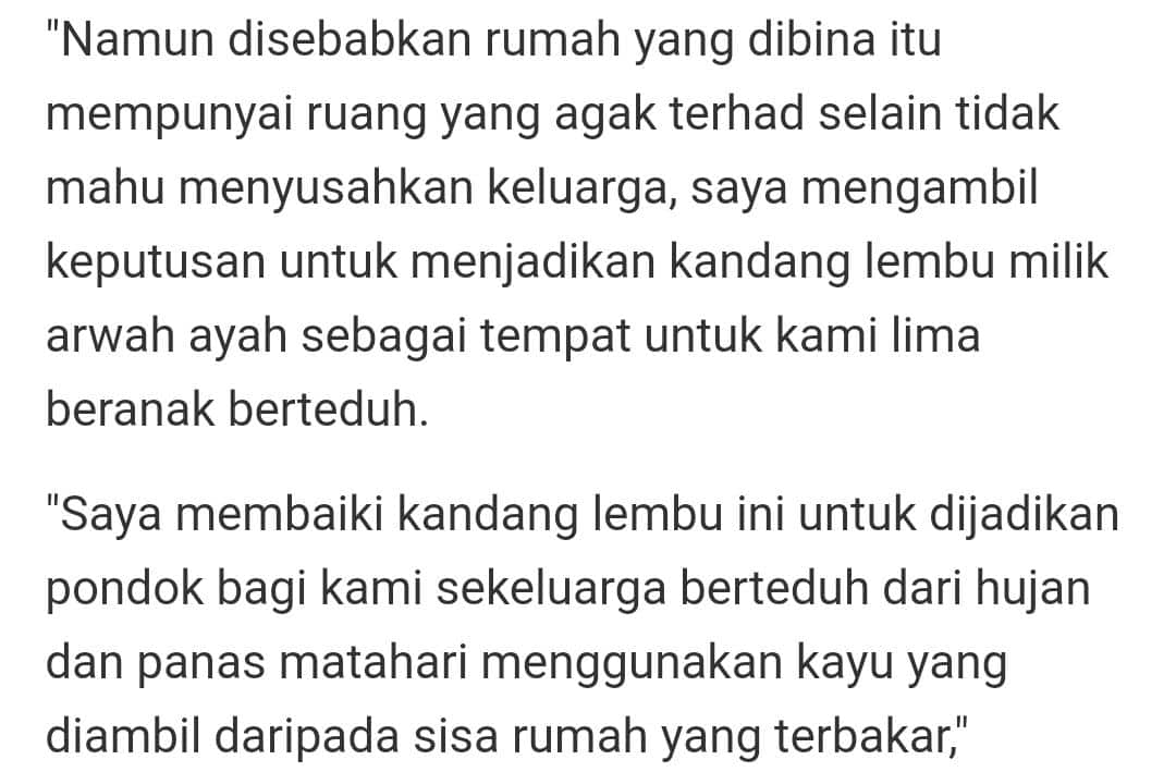 Enggan Susahkan Orang Lain, Kandang Lembu Jadi ‘Syurga’ Buat 5 Beranak Daif