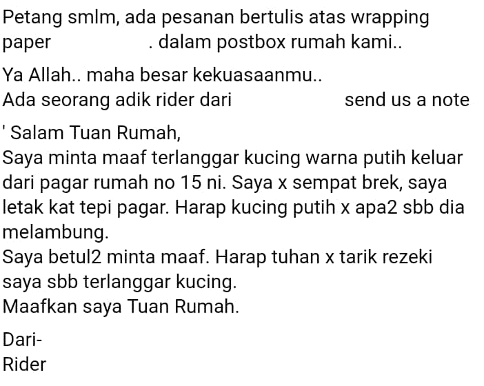Dah 2 Hari Kucing Ajal,Pemilik Tahu Kisah Sebenar Bila Pelaku Mengaku Guna Nota