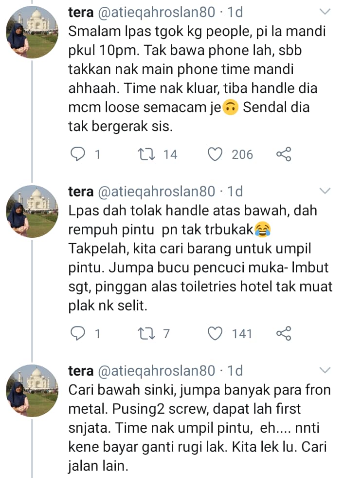 24 Jam Tak Makan Langsung, Gadis Kongsi Detik Getir Terkunci Dalam Tandas Hotel