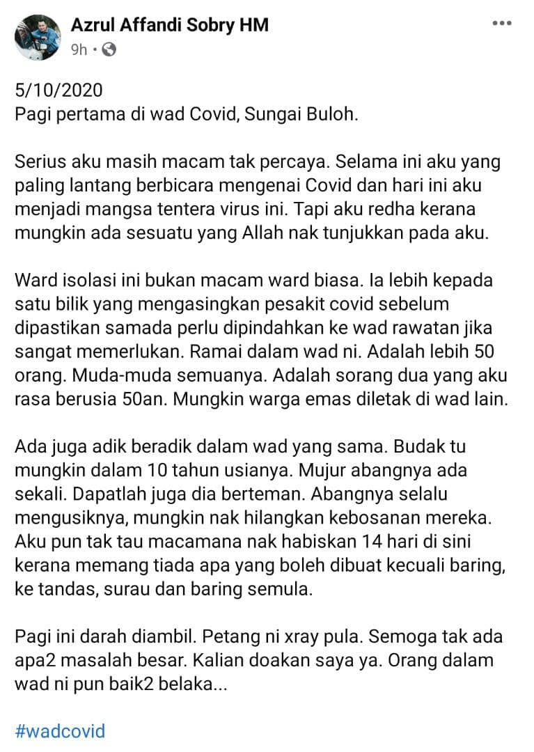 Dulu Lantang Bahas Isu COVID-19, Wartawan Sah Positif Dedah Kisah Bilik Rawatan