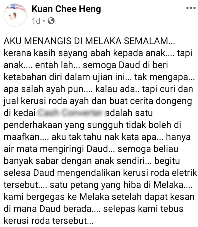 Ayah Kudung Pasrah Anak Curi Wheelchair-“Penderhakaan Yang Tak Boleh Dimaafkan”