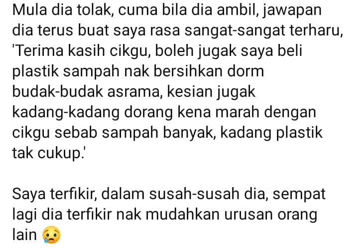 Tak Nak Lauk Free Tapi Terima Duit, Cikgu Terharu Dengar Jawapan ‘Acik’ Cleaner