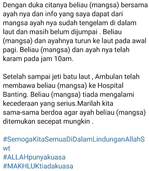 Bot Karam, Lelaki Hanyut Lebih 8 Jam Tengah Laut – “Bapak Saya Dah Tenggelam”