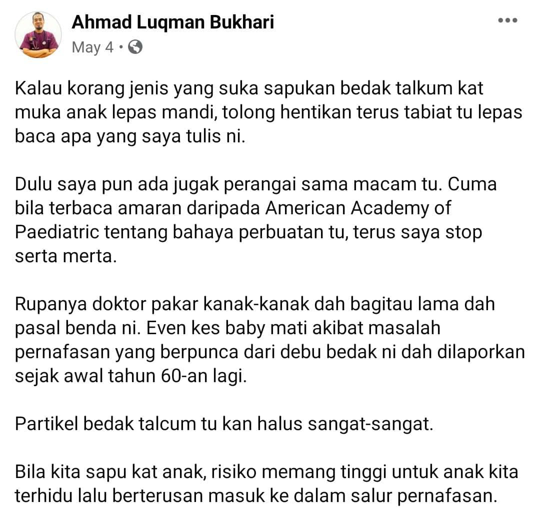 Sapu Bedak Pada Baby Lepas Mandi Memang Wangi, Tak Sangka Boleh Jadi Asbab Ajal