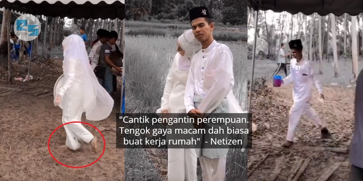 [VIDEO]Model Baju Pengantin Melatah Tak Ingat Dunia, Selamba Guling Atas Padang