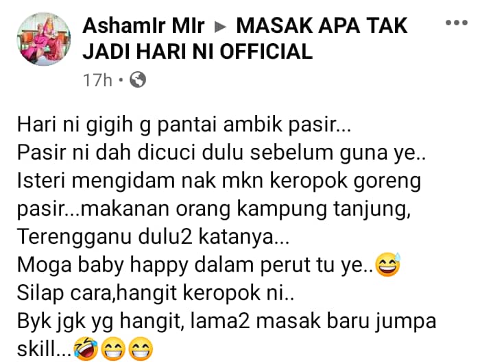 Juadah Unik Orang Ganu? Suami Gigih Masak Isteri Mengidam Keropok Goreng Pasir