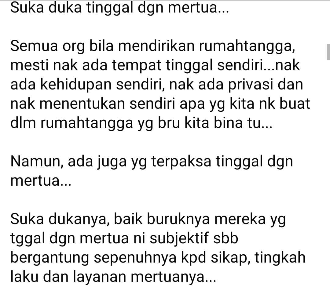 Baik Buruk Menantu Tinggal Sebumbung, Semuanya Bergantung Pada Sikap Mentua
