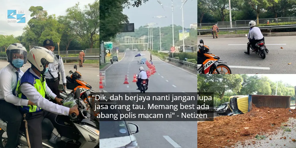 Jalan Terhalang Sebab Lori Terbalik, Polis Baik Hati Bonceng Student Jawab Exam