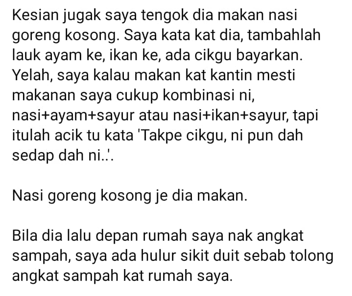 Tak Nak Lauk Free Tapi Terima Duit, Cikgu Terharu Dengar Jawapan ‘Acik’ Cleaner