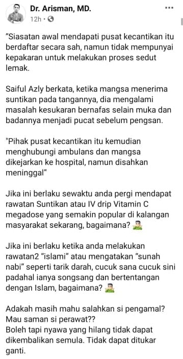 Model Ajal Sedut Lemak: Jangan Kerana Nak Jadi Cantik, Sanggup Risikokan Nyawa