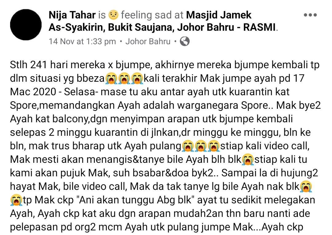 Rindu Menebal Sejak Terpisah 241 Hari, Ayah Hanya Sempat Tatap Jasad Ibu Saja