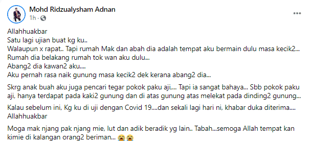 Cari Rezeki Demi Tanggung Keluarga, Pemuda Ajal Selepas Tergelincir Dari Gunung