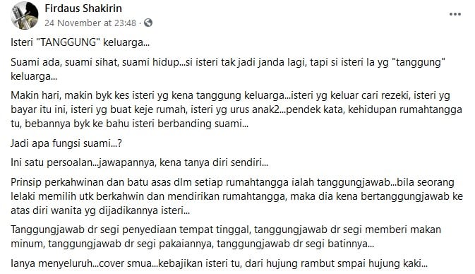 Suami Akan ‘Berhutang’ Tanggungjawab, Selagi Isteri Yang Tanggung Keluarga