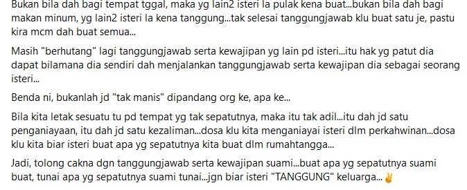 Suami Akan ‘Berhutang’ Tanggungjawab, Selagi Isteri Yang Tanggung Keluarga