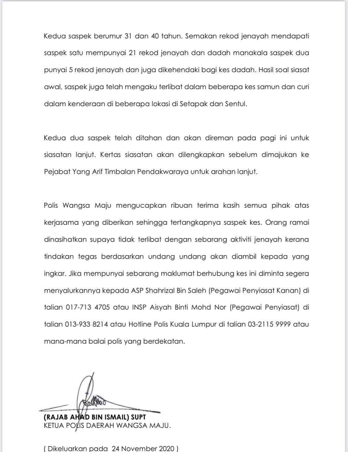 Rentap Rantai Emas Pelanggan Farmasi, Suspek Rupanya Banyak Rekod Jenayah