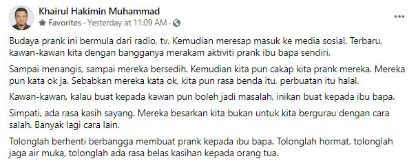Anak Prank Mak Ayah Jadi Budaya Demi Kejar Viral, Hadamlah Pesanan Pedas Ini