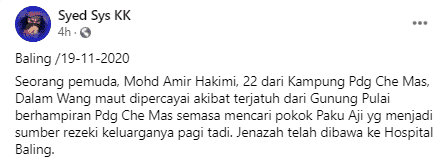 Cari Rezeki Demi Tanggung Keluarga, Pemuda Ajal Selepas Tergelincir Dari Gunung