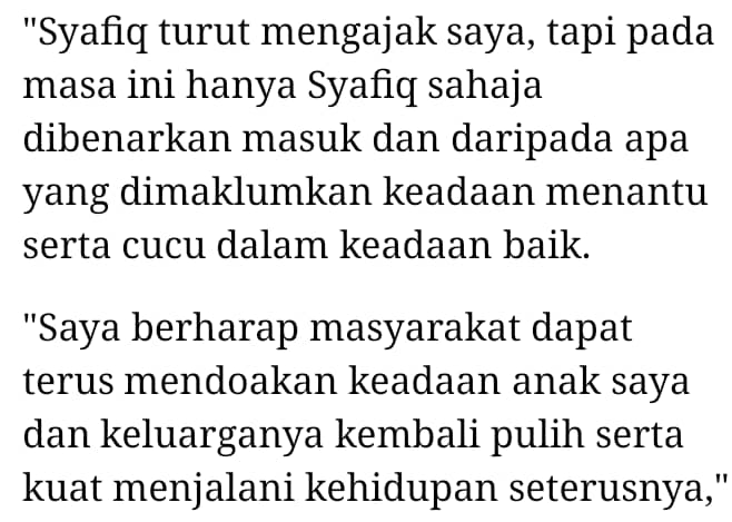 Syafiq Lebih Bersemangat Dari Semalam, Isteri Selamat Jalani Operation Perut