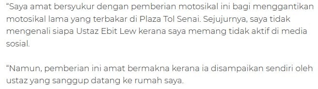 Terlalu Bermakna, Sanggup Simpan Motosikal Pemberian Ebit Lew Dalam Rumah