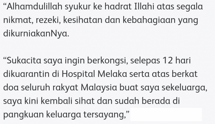 Bebas COVID-19, Alif Satar Lepas Rindu Dengan Family Sebelum Kembali Bekerja