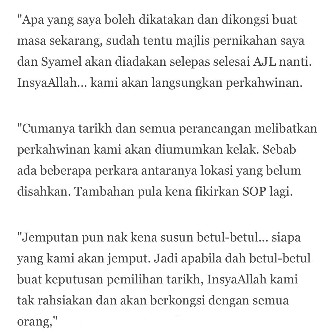 Syamel & Ernie Masih Buntu Cari Tarikh Kahwin, Sepatutnya Lepas AJL35