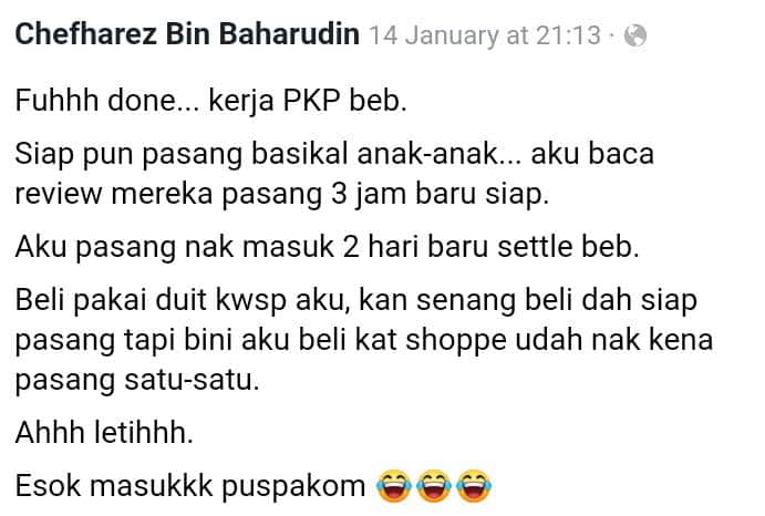 2 Hari Suami Struggle Pasang Basikal Anak, Pelik Mana Bini Simpan Duit Baki