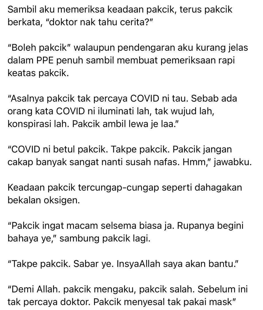 Menyesal Dulu Tak Percaya Cakap Doktor, Atuk Positif COVID-19 Rayu Patuh SOP