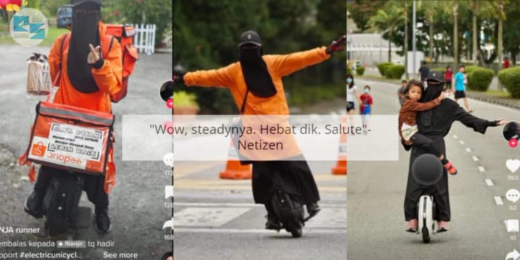 Rider Wanita Berpurdah Guna “Unicycle” Hantar Parcel